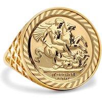 Jewelco London 9ct Gold St George Dragon Slayer Basket Half-Sovereign-Size Ring | Size: X