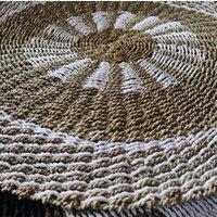 Serenityy Round Seagrass Rug - White & Tan Inner Sun - 1 m in Beige | Size: 200 cm x 100 cm