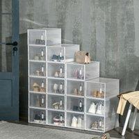 HOMCOM 18PCS Stackable Shoe Box Clear Plastic Shoe Storage Box