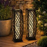 Gr8 Garden 2 Solar Rattan Lantern LED Garden Floor Lamps in Dark Grey