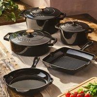 Cooks Professional 5 Piece Cast Iron Casserole Dish, Frying Pan & Skillet Set in Black