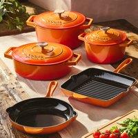 Cooks Professional 5 Piece Cast Iron Casserole Dish, Frying Pan & Skillet Set in Orange