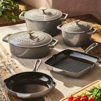 Cooks Professional 5 Piece Cast Iron Casserole Dish, Frying Pan & Skillet Set in Grey