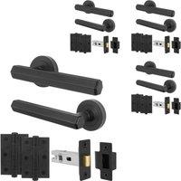 AFIT Black Door Handle Latch Set Matt Black Door Handle, Latch Hinges4 Pack | Size: 150mm x 150mm