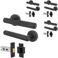 AFIT Black Door Handle Latch Set Matt Black Door Handle, Latch 4 Pack | Size: 150mm x 150mm