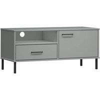 Berkfield Home TV Cabinet with Metal Legs Grey Solid Wood Pine OSLO