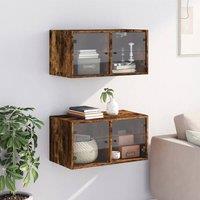 Berkfield Home Wall Cabinets with Glass Doors 2 pcs Smoked Oak 68.5x37x35 cm in Brown