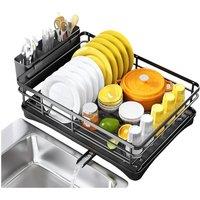 Nordara Black Large Dish Drainer Rack with Drip Tray Cutlery Holder | Size: 40 cm x 40 cm
