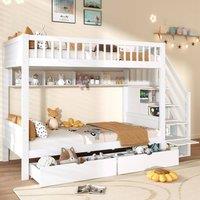 okwish 3ft Single Bunk Bed with Storage Stairs in White