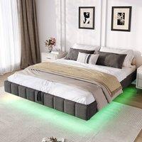 okwish 4ft6 Double Floating Bed Frame with Storage in Grey Linen