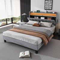 okwish 4ft6 Double Upholstered Bed with Storage Grey Velvet