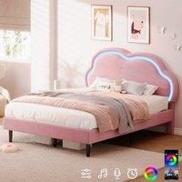 okwish 4ft6 Double Bed Frame with LED Cloud Headboard Pink