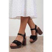 Oasis Women's Regina Faux Suede Buckle Detail High Block Heel platform Sandals in Black | Size: 3