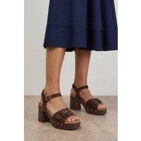 Oasis Women's Regina Faux Suede Buckle Detail High Block Heel platform Sandals in Brown | Size: 4