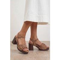 Oasis Women's Regina Faux Suede Buckle Detail High Block Heel platform Sandals in Taupe | Size: 3