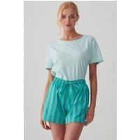 British Boxers Women's New York Turquoise Stripe Crisp Cotton Sleep Shorts | Size: XS