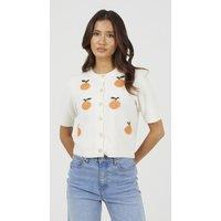 Brave Soul Women's Short Sleeve Orange Jacquard Knit Cardigan in Cream | Size: XS