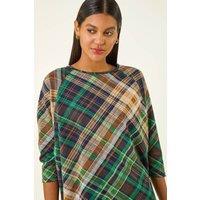 Roman Women's Check Print Round Hem Top in Green | Size: 16