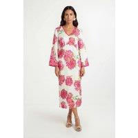 Wallis Women's Floral Satin Contrast Midi Dress in Ivory | Size: 18