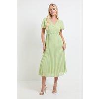 Wallis Women's Petite Lace Pleat Detail Midi Dress in Green | Size: 14