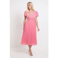 Wallis Women's Petite Lace Pleat Detail Midi Dress in Pink | Size: 12