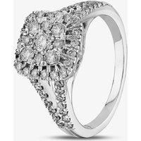 T.H.Baker Women's 9ct White Gold 1.00ct Diamond Shouldered Square Cluster Ring in Silver | Size: Q