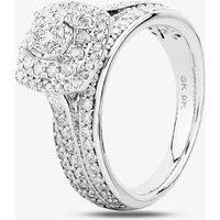 T.H.Baker Women's 9ct White Gold 1.00ct Diamond Fancy Shouldered Square Cluster Ring in Silver | Size: Q