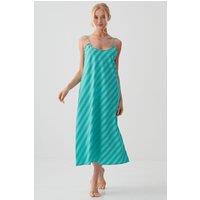 British Boxers Women's "New York Turquoise Stripe" Crisp Cotton Strappy Nightdress | Size: Medium