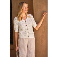 WoolOvers Women's V Neck Short Sleeve Cardigan in Cream | Size: Large