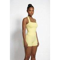 LEMONLUNAR Women's The Zariah Sculpt Bandage Halter Top, Yellow | Size: Medium