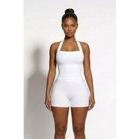 LEMONLUNAR Women's Zariah Sculpt Halter Bandage Top, White | Size: Large