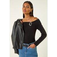 Roman Women's Bardot Hardware Knit Jumper in Black | Size: 20