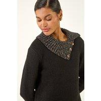 Roman Women's Collared Buttoned Knit Jumper in Black | Size: 14