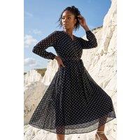 Roman Women's Polka Dot Pleated Midi Dress in Black | Size: 10