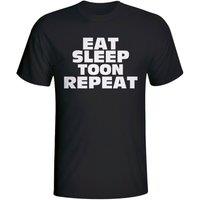 Newcastle United FC Junior Eat Sleep Newcastle Repeat T-Shirt in Black | Size: 5-6 Years