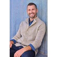 WoolOvers Men's Mens 100% Pure Wool Button Everyday Cardigan in Light Beige | Size: 2XL