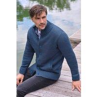 WoolOvers Men's Mens 100% Pure Wool Button Everyday Cardigan in Blue | Size: Medium