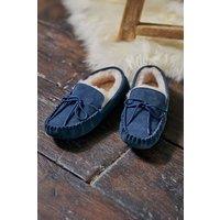 WoolOvers Men's Mens Sheepskin Moccasin in Navy | Size: 9