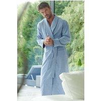 British Boxers Men's "Staffordshire Blue" Herringbone Brushed Cotton Dressing Gown in Light Blue | Size: Small