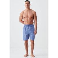 British Boxers Men's "Stowe Prusian Blue & White Stripe" Crisp Cotton Sleep Shorts in Navy | Size: Medium