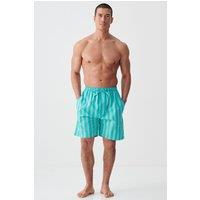 British Boxers Men's "New York Turquoise Stripe" Crisp Cotton Sleep Shorts | Size: Small