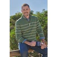 WoolOvers Men's Cotton Half Zip Jumper in Green | Size: Large