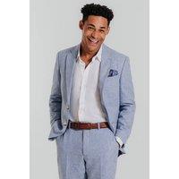 Dobell Men's Light Blue Linen/Cotton Blend 2 Piece Suit | Size: 46R