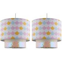 First Choice Lighting Set of 2 Mermaid - Glitter 25cm Easy Fit Pendant 2 Tier Shades
