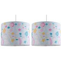 First Choice Lighting Set of 2 Mermaid - Aquatic 25cm Easy Fit Pendant Fabric Shades