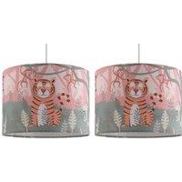 First Choice Lighting Set of 2 Jungle - Safari 25cm Easy Fit Pendant Fabric Shades