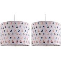 First Choice Lighting Set of 2 Sailing Boats - 25cm Easy Fit Pendant Fabric Shades