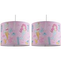First Choice Lighting Set of 2 Mermaid - Pink 25cm Easy Fit Pendant Fabric Shades