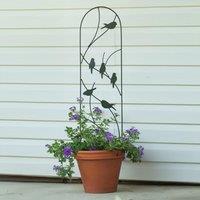 Primrose Metal Perching Birds Design Pot Trellis in Black 101cm