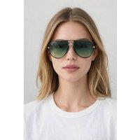 SVNX Bold Aviator Metal Arm Sunglasses In Green In Green